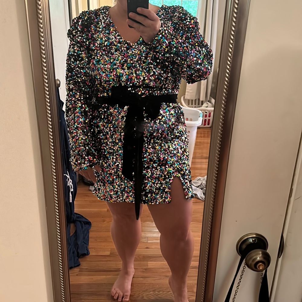 Fun long sleeve fashion nova puffed shoulder sequin mini dress